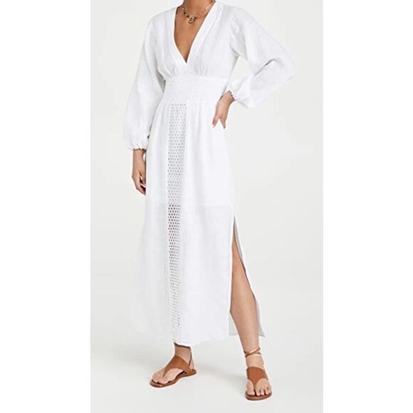 Rebecca Taylor Long Smock Waist Linen & Crochet Dress Size Large - Picture 4 of 13